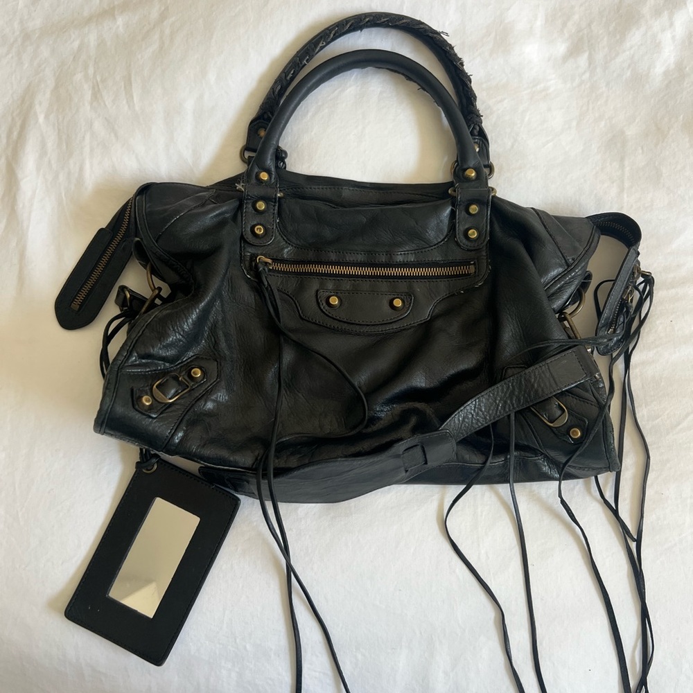 Balenciaga Black Leather Motorcycle city bag with Brass Accent - Picture 2 of 11